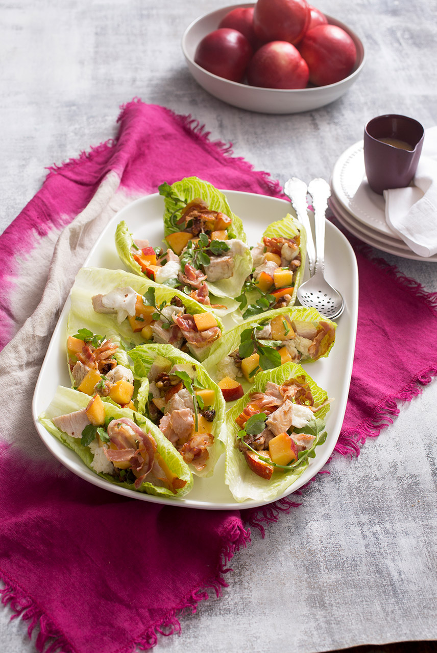 Turkey, Nectarine & Walnut Salad in Lettuce Cups